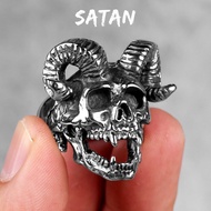 Dành cho Nam bằng thép không gỉ Nhẫn sừng Satan Devil hộp sọ Quỷ PUNK ROCK GOTHIC cho Biker Nam Boy