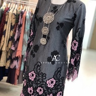 APPLE COUTURE BAINON KURUNG LACE GRAY PINK