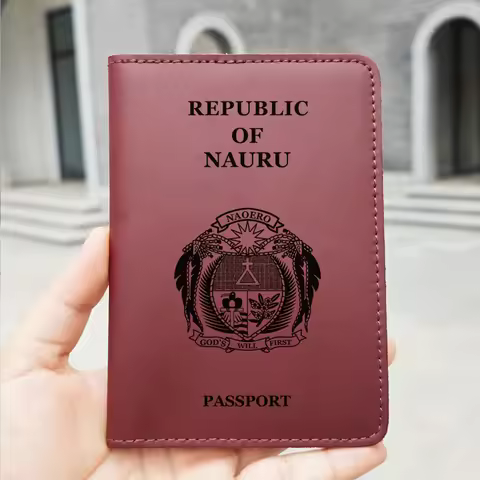 Genuine Leather The Republic of Nauru Passport Cover Holder Handmade Nauru Travel Passport Bag Card 