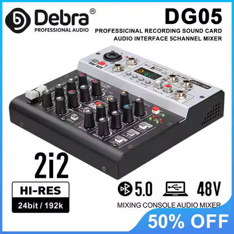 DG05 24bit 192k Audio Interface Sound Card Mixer, DJ Console, Studio Quality, 5.0 BT, for PC, Electr