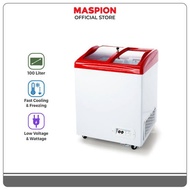 New Mini Sliding curved Glass Freezer MASPION 100Liter LOW WATT *MEDAN