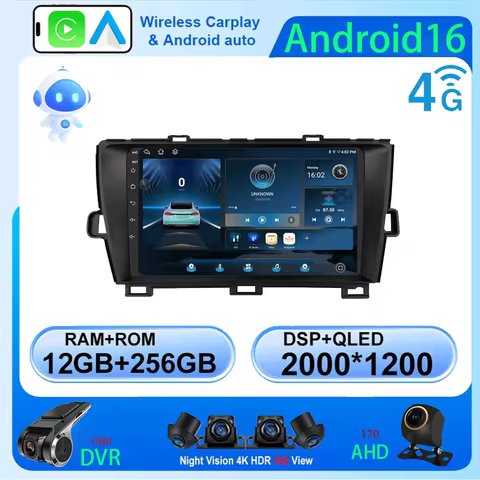 LJZN Android 16 Car Radio For Toyota Prius 3 XW30 2009 - 2015 Android Auto Stereo Head Unit Multimed