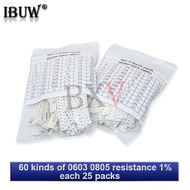 SMD 0603 0805  1500PCS/Set Resistors Assorted Set (60 Values X 25Pcs) 0R-10M Ohm 1% High Precision F