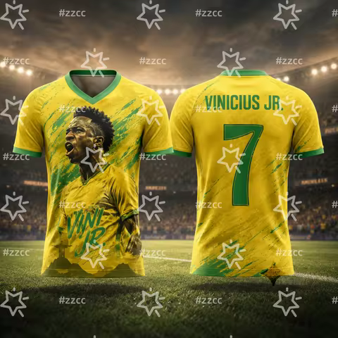 2026 Vinicius No.7 football jersey Brazil match training Kit Summer Sports Men's T-Shirt Kid's Cloth