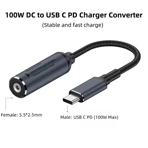 100W DC 5.5X2.5mm 19V to USB C PD Power Adapter Converter for Asus Laptop Charger to 5V 9V 20V Type