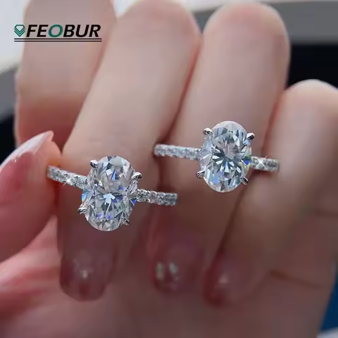 4.5CT Oval Cut Full Moissanite Engagement Ring for Women S925 Silver Plated 18K Gold Hidden Halo Dia