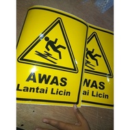 Sticker awas slippery set floor danger sign writing sign