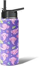 Axolotl Water Bottle for Girl - 18oz Stainless Steel Tumbler with Decorative Straw, Leakproof & BPA-