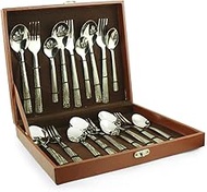 FNS Montavo Lush 18 Pc Premium Cutlery Set Laser Engraving with Gift Box Packaging (6 Dinner Spoons,