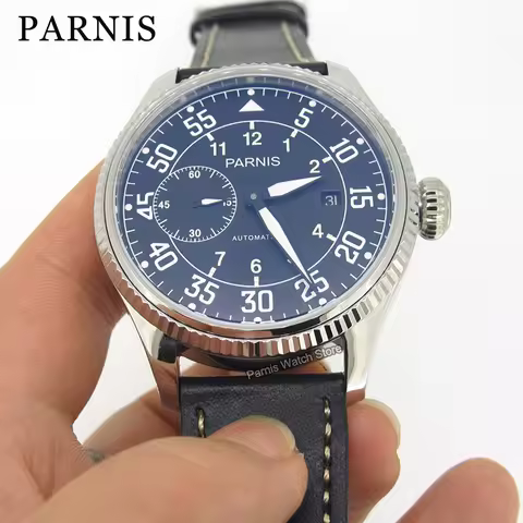 45mm Parnis Automatic Movement Black Dial Men Mechanical Casual Watch Stainless Bracelet