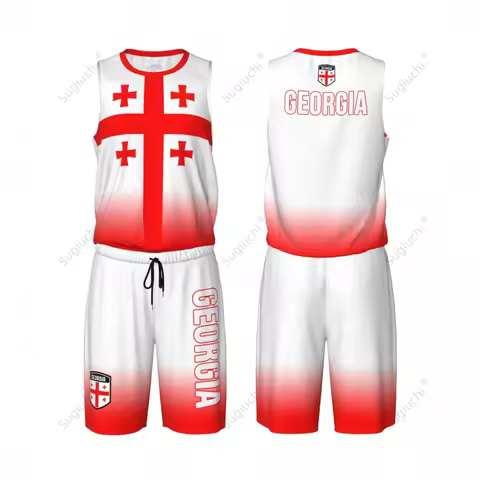 Men Georgia Flag Basketball Jersey Set Mesh Shirt & Pants Sleeveless Exclusive Team-up Custom Name N