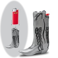 Cowboy Boot Lighter Case Silver Metal by HMC - for Mini Bic J5 - Stylish Design Lighter Sleeve Cover