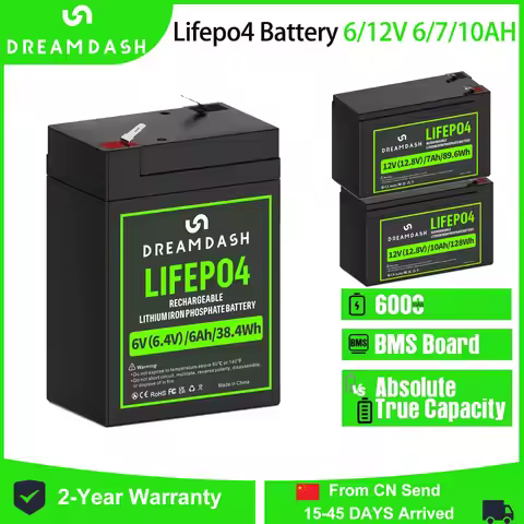 Dreamdash 6V 6Ah LiFePO4 Battery With BMS Rechargeable Lithium Iron Phosphate Battery 12V 7Ah For Em