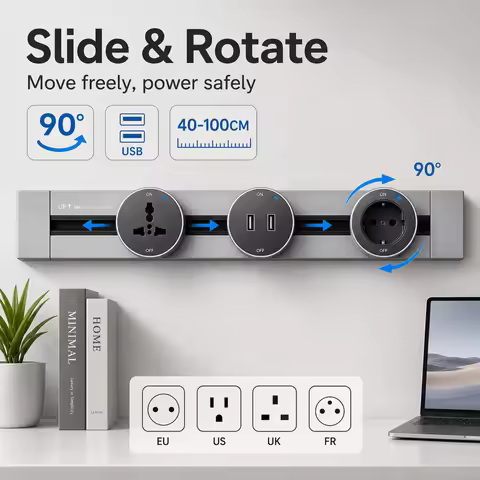 40/50/60/80/100CM Movable Wall Power Track Socket Rail EU US UK FR Universal Outlet Adapter 1/2 AC P