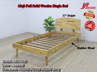 Yi Success Muji Full Solid Wooden Single Bed Frame / Modern Style Wooden Single Bed / Katil Bujang Solid Kayu Getah