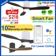 Youkain Ceiling Fan With Light Acorn Smart Fan DC Fan 6 Speed with Remote Control 46 inch 52 inch Hugger Flush System For HDB Condo Balcony Kitchen Living Room Dinning room Bedroom strong wind Ceiling Fans with LED Lights ampm