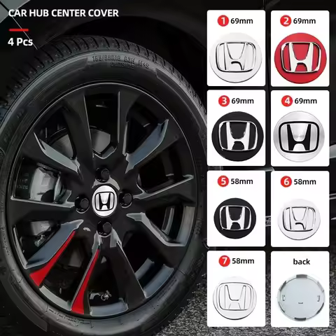 4PCS 58MM/69MM Car Badge Wheel Center Cover Stickers Hub Caps Decal for Honda Accord Elysion CR-Z Od