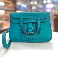 99%NEW二手HERMES MINI HALZAN 孔雀藍SWIFT皮/銀扣 7F/BLEU PAON PHW