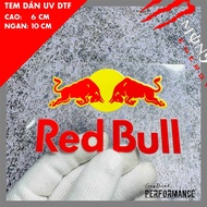 Red Bull logo sticker with the word Red Bull below, UV DTF material