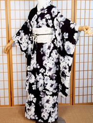 Improved Orange Dot Kimono Black Gangster Style Japanese Bathrobe Photography Prop Womens Traditiona