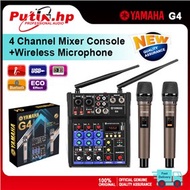 YAMAHA G4 POWER MIXER 4 Channels USB bluetooth WITH 2 PCS NICE QUALITY WIRELESS MICROPHONE