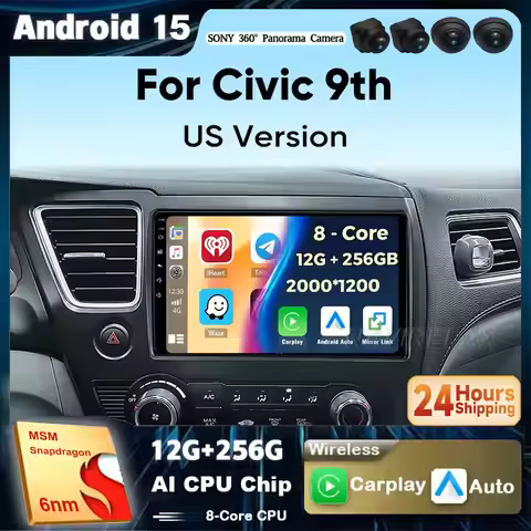Android 15 Car Radio For Honda Civic 9 2013 - 2016 US EDITION AI Voice Multimedia Video Player Navig