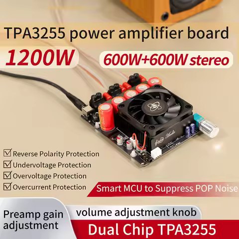 1200W High-Power Pure Post Stage Amplifier Board 600W+600W TPA3255 Bridged Mono 600W AMP Audio Music