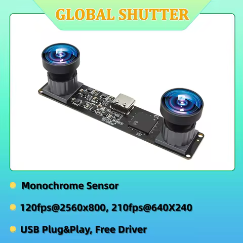 800P Monochrome 3D Stereo Fisheye Dual Lens USB Camera OV9281 CMOS 210fps 120fps 2560x800 High Speed