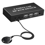 2 in 1 Out Switch 2 Port 8K@30Hz Displayport1.2 Switch 2 in 1 Out with 3 USB2.0 Port for 2 PC Laptop Share Keyboard Mouse