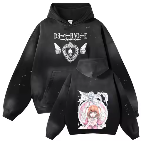 Men's Street Fashion Black Hoodie Sportswear Anime Pattern Hoodie Hoodie Harajuku Washed Cotton Over