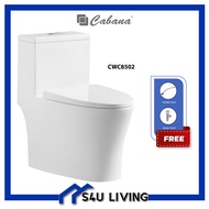 CABANA CWC8502 One Piece WC Water Closet S Trap 10 Inch Soft Close Free Flexible Hose Angle Valve/ t