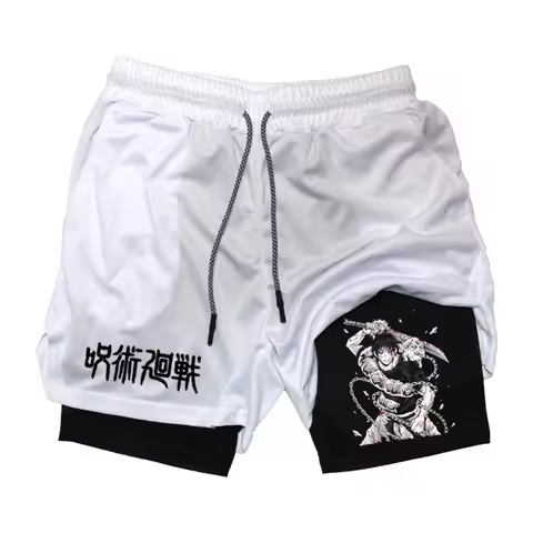 Anime Performance Shorts Toji Printed Men GYM Casual Sports Shorts Workout Running Mesh 2 In 1 Sport