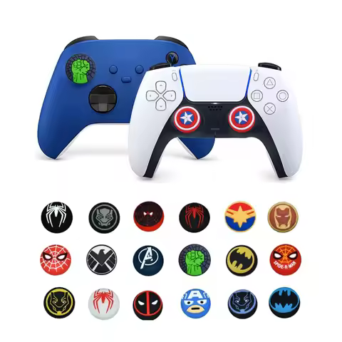 1pair Disney SpiderMan Deadpool Thumb Grip Cap Cover Playstation PS5 PS4 Xbox Series Cartoon Gameing