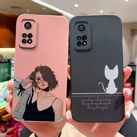 For Xiaomi Mi 10T 5G Phone Case Matte Liquid Silicone Shell For Xiaomi Mi 10T Pro 5G Cute Cat Cartoo