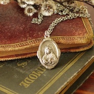 古董Vintage法國信仰銀色聖母耶穌十字架項鍊N633