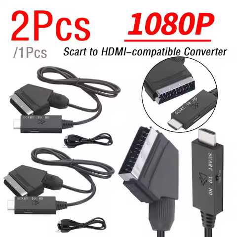 1/2Pcs Scart To HDMI-compatible Converter 1080P Video Audio Converter Adapter DC 5V Micro USB Cable 
