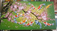 hiasan dinding lukisan cetak ikan koi sakura plus bingkai ukuran 8555