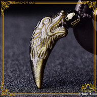 Mặt Dây Chuyền Nanh Vuốt Đầu Sói Đá Obsidian Vàng Đen Cao Cấp - Pháp Tâm