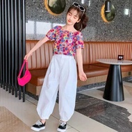 FLORIDA GIRL SET Girls' SET Imported Children's Clothes Korean Style Floral Motif Clothes Jogger Pan