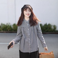 Sọc Áo Sơ Mi Áo Cánh nghệ thuật Nhật Bản Retro Màu Đen Và Trắng Nhỏ Áo sơ mi dài tay Kẻ Sọc Cho Phụ 