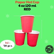 MERAH Paper Hot Cup 4 oz 120 ML RED RED Paper Cup tester small glass contents 50 Pcs