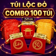 [CHEAPER] 100 Velvet Brocade Bags with Feng Shui Lucky Letters 7x9cm Lucky Red for Coins - Bracelets
