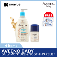 Aveeno Baby Moisturizing Facial Cream 48g & Wash & Shampoo 354ml Set (FREE Johnsons Baby Messy Time