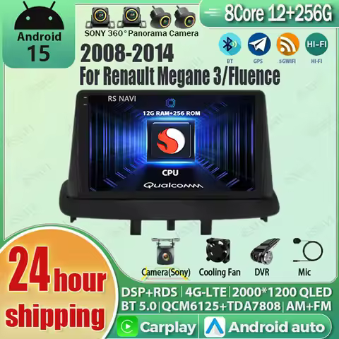 Android 15 Carplay Auto Car Radio Multimedia Player For Renault Megane 3 Fluence Samsung SM3 2008 - 