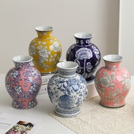 Blue White Porcelain Retro Vase Ceramic High-End Feel Silent Medieval Style Big Belly Vase New Chine