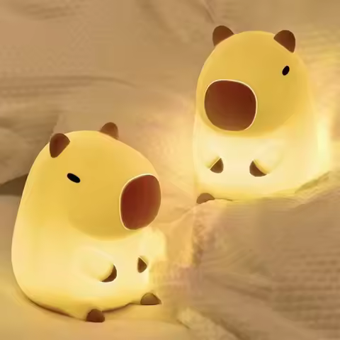 Cute Capybara Nightlight,LED Squishy Animal Night Lamp,Soft Silicone Novelty Nightlights,Kids Funny 