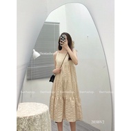 Brown dress with 2 straps, foam fabric, long skirt - 203bv2 - blackta shop