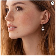 18K Gold Plate Infinity Pearl Earrings, 925 Sterling Silver CZ Pearl Dangle Drop Hangling Earrings w