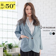 Korean Version Retro Casual Lapel Shape Large Pocket Mid-Length Blazer (Black.blue M-4L) Eye Ring Be