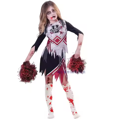 Halloween Meisje Zombie Cheerleading Maskerade Kostuum Bloedkousen Uniform Kinder Halloween Thema Fe